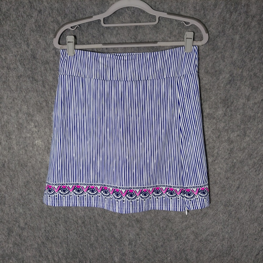 Aryeh Women Skort S Blue White Nautical Striped Preppy Pocket Built in Shorts